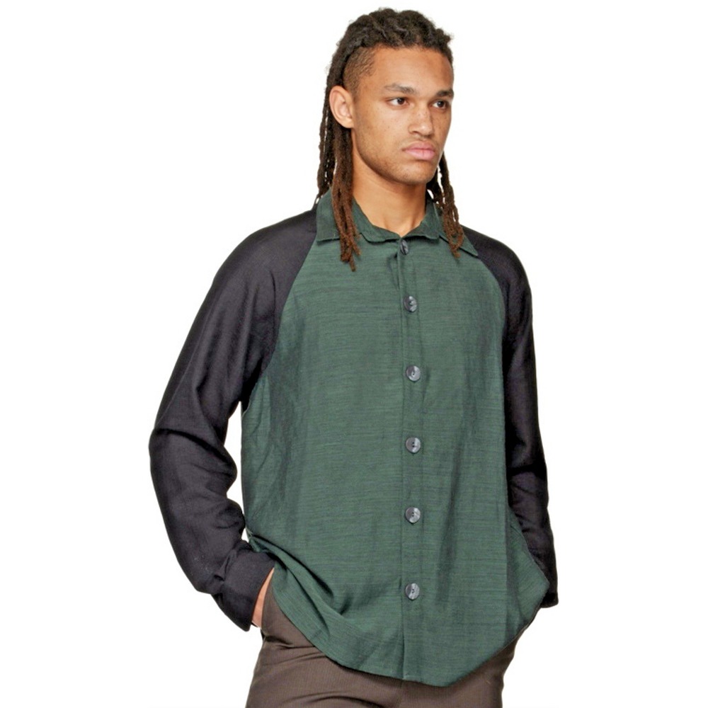 Labrum London Men Size Large Button Up Paneled Shirt Green Black Casual